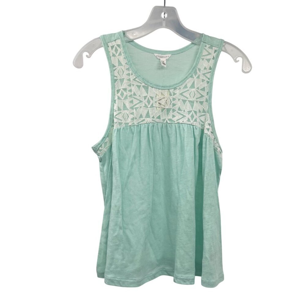 Aeropostale Womens Tank Top Embroidered Neck Mint/White Size Small New